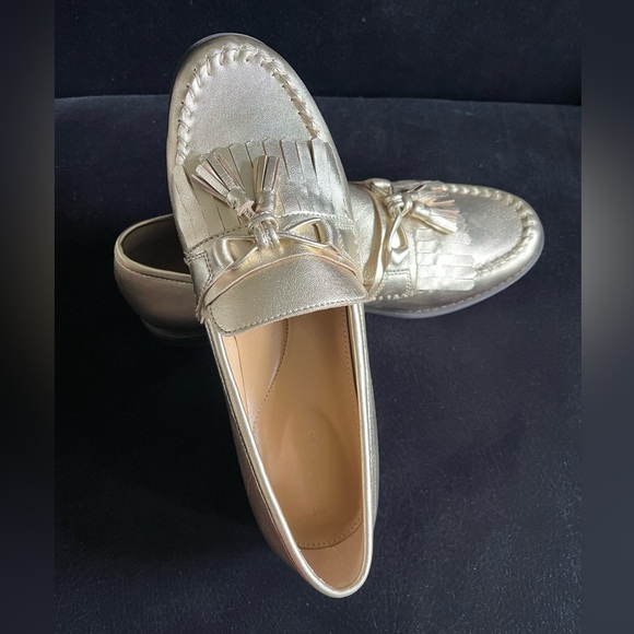 Talbots Tassel Loafers Gold Metallic Genuine Leather Slip-On Shoes Women’s 9M - Picture 5 of 10